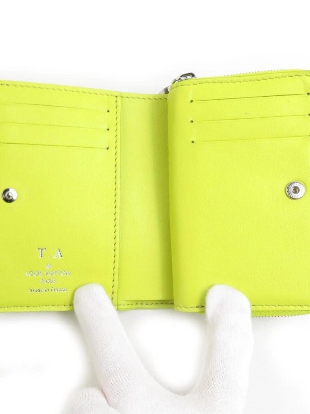 Auth LOUIS VUITTON Bifold Wallet Yellow Green Leather/Silvertone M82331 e61682a - Picture 3 of 9